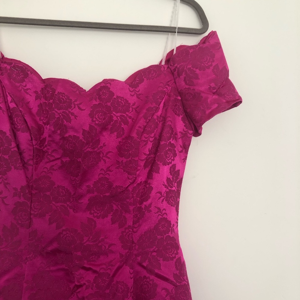 Vintage Pink Floral Jacquard off shoulder Dress